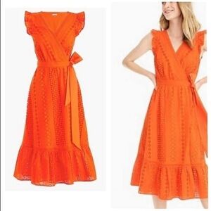 J. Crew All Over Eyelet Wrap Dress orange size 8 ruffle lace